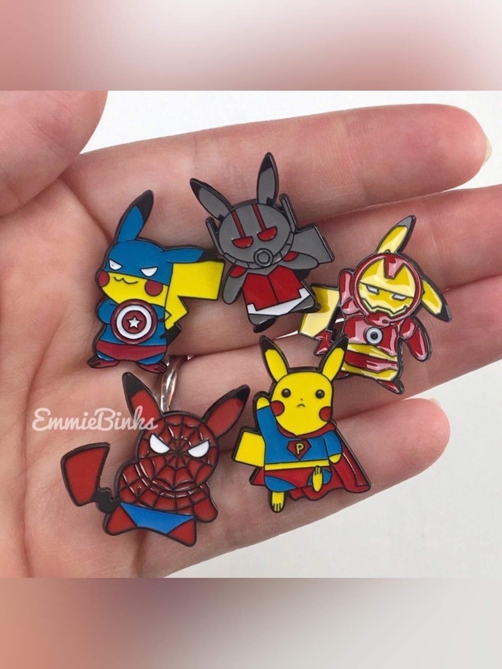 New Set of 5 Pokémon X Marvel Comics Anime Fantasy Acrylic Collectible Lapel Pin